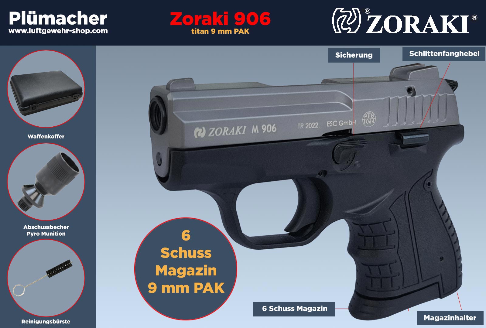 SET !!! Schreckschuss - Pistole - Zoraki 914 - 9 mm P.A