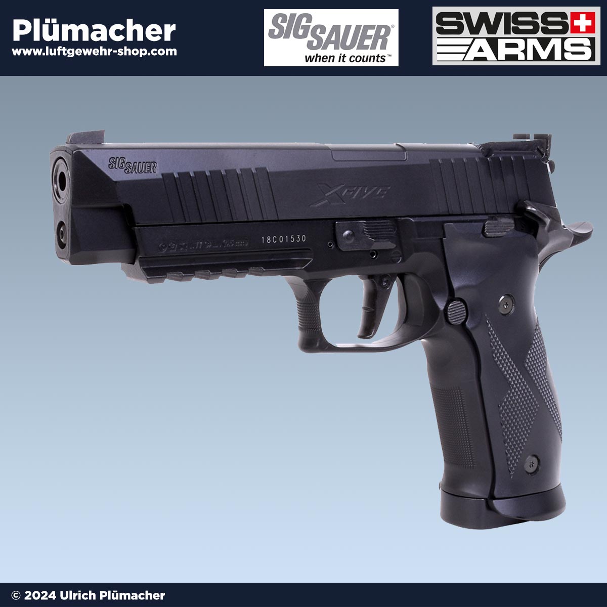 Sig Sauer X-Five CO2 Pistole 4,5 mm im Luftgewehr Shop. Hochwertiger Vollmetall-Nachbau mit BlowBack, 20 Schuss Magazin und vielseitiger Munition. Jetzt bestellen!