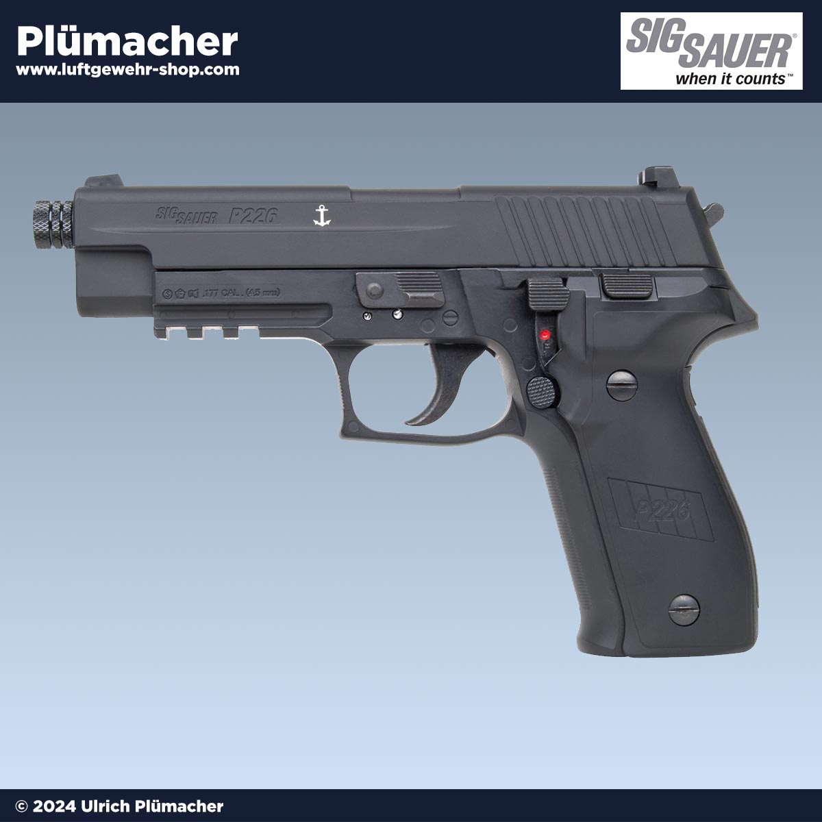 CO2 Pistole Sig Sauer P226 im Kaliber 4,5 mm. Hochwertiger Nachbau aus Vollmetall, Silencer kompatibel, realistisches Schießerlebnis