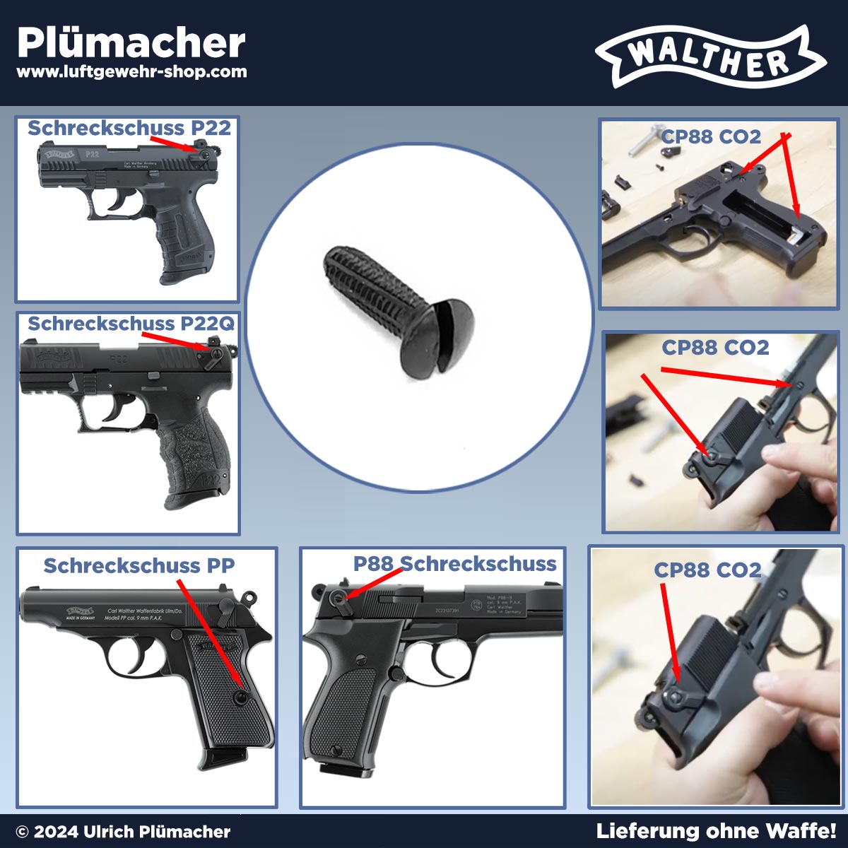 Ersatzteile Walther Schreckschusspistolen P99, P88, PP, P22Q, PPQ, 