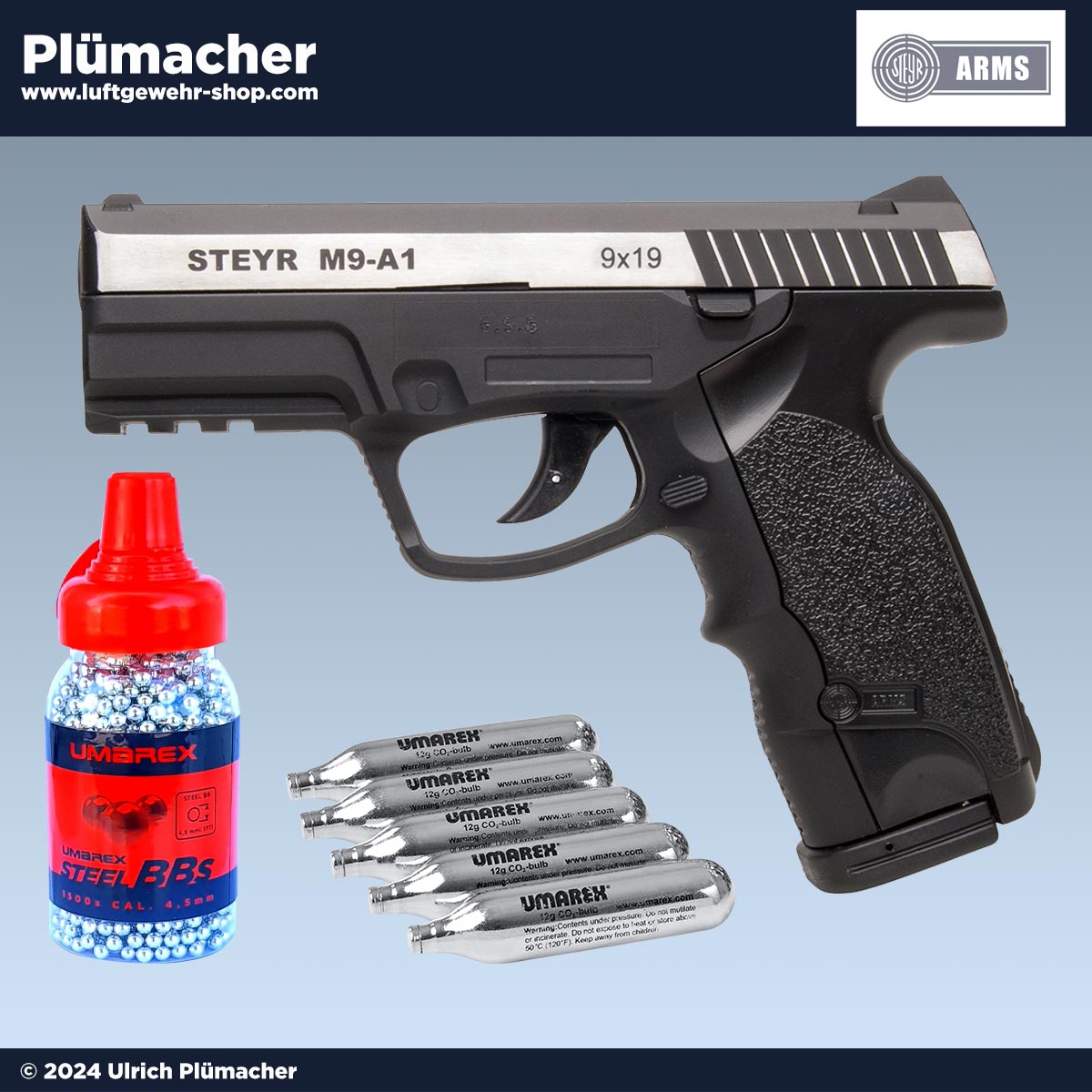 Steyr M9-A1 Dual tone CO2 Pistole Kaliber 4,5 mm BB Ready for Action Set