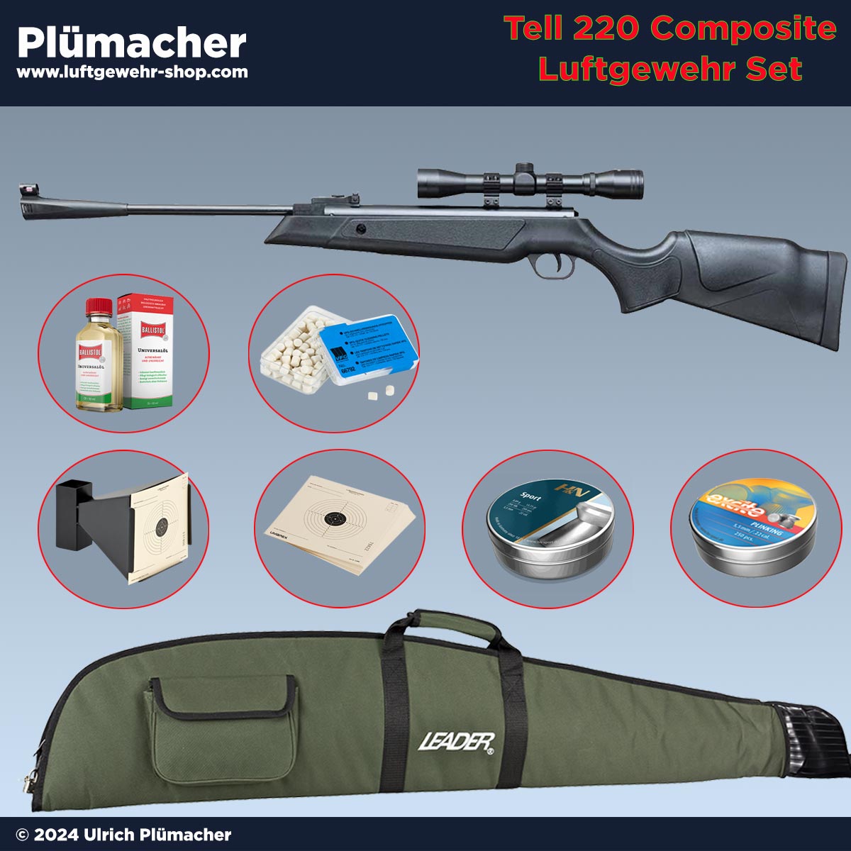 Tell 220 Luftgewehr Set mit Zielfernrohr und viel Zubehör