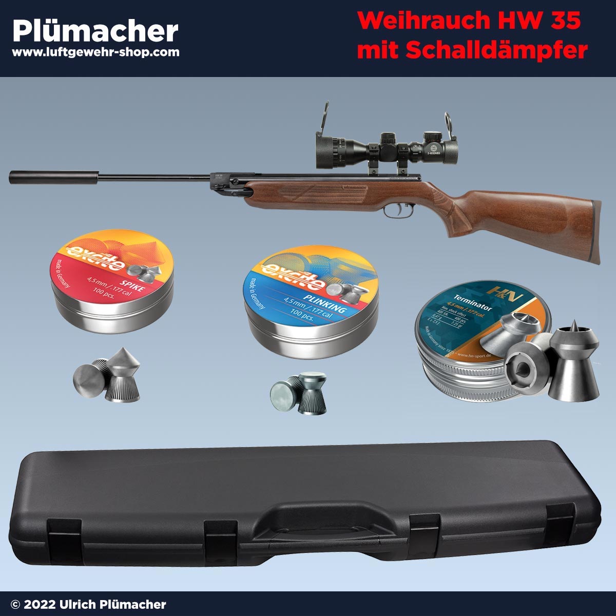 Weihrauch HW 35 SD Luftgewehr Set mit Schalldämpfer, Zielfernrohr, Gewehrkoffer und Munition