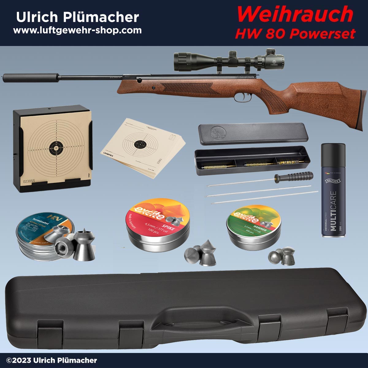 Weihrauch HW 80 SL Powerset - ein Luftgewehr Set der Spitzenklasse mit Schalldämpfer, Zielfernrohr und viel Zubehör