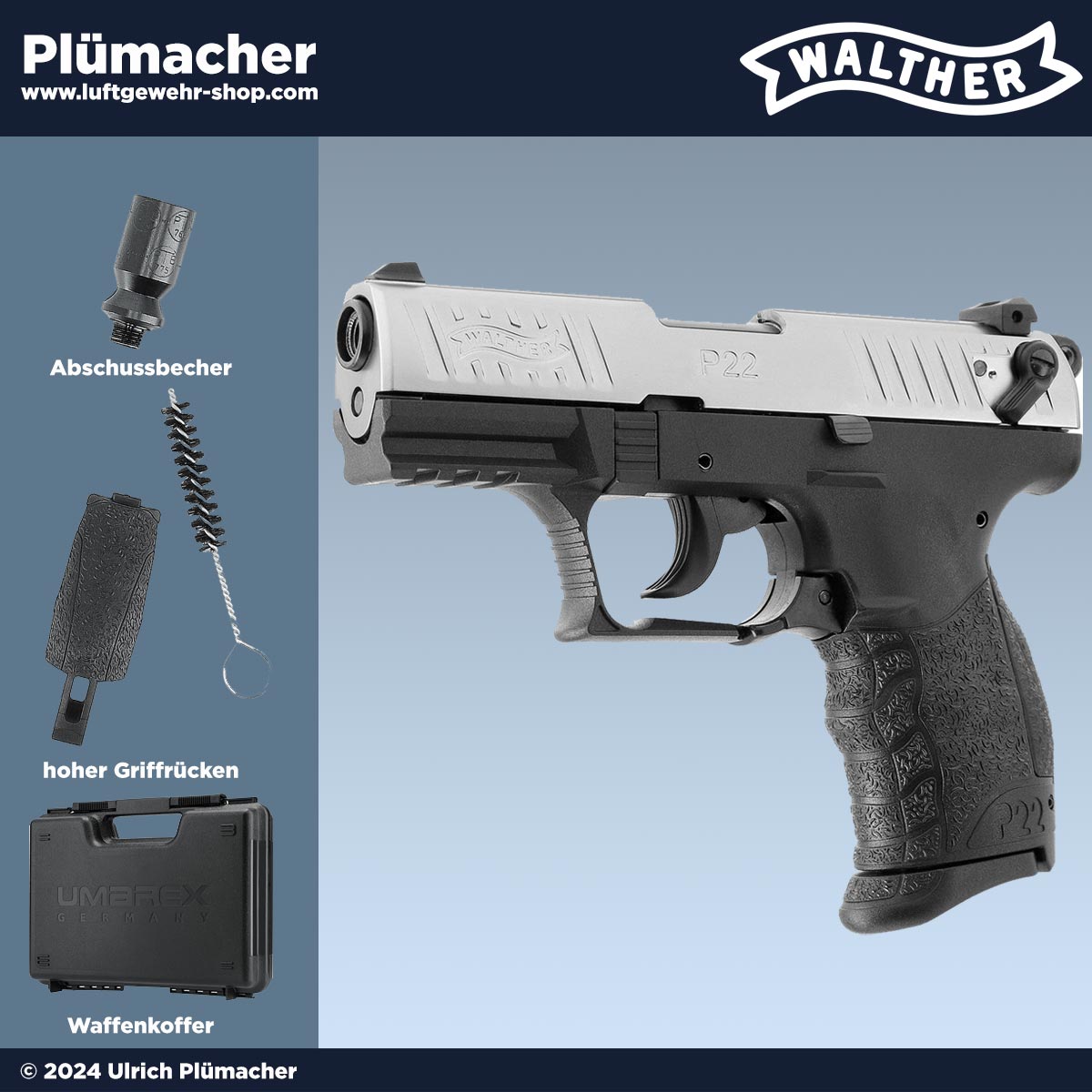 Walther P22Q Nickel Finish Schreckschusspistole 9 mm PA