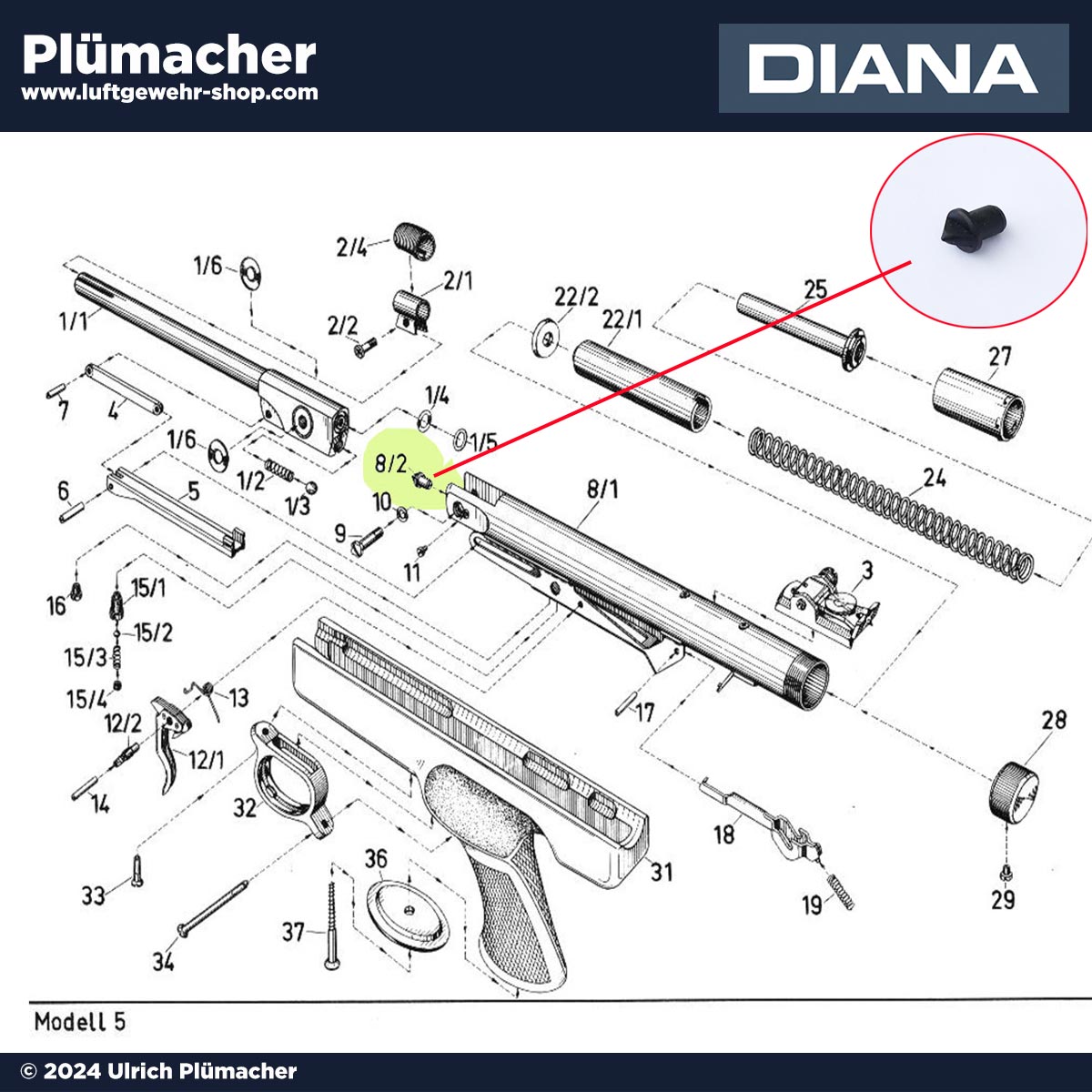 Verschlusskegel Luftgewehr Diana 25-25d-27-35-45-280-5-5g-6-6g-6m-10-1