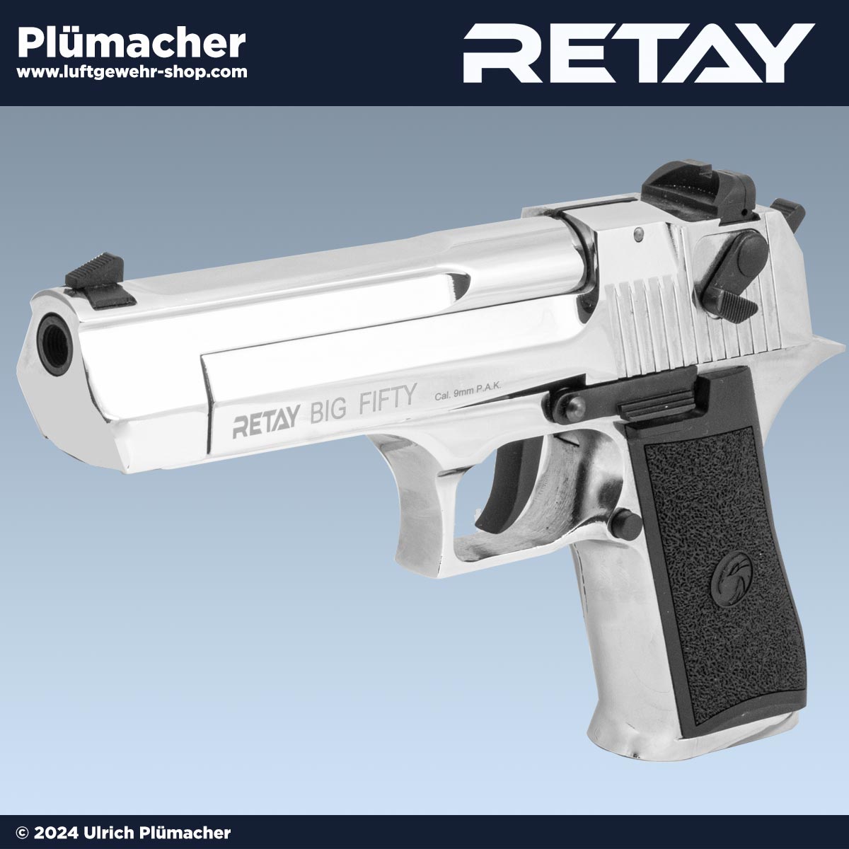 Retay Big Fifty Chrome finish im Kaliber 9 mm PA - Schreckschusspistole