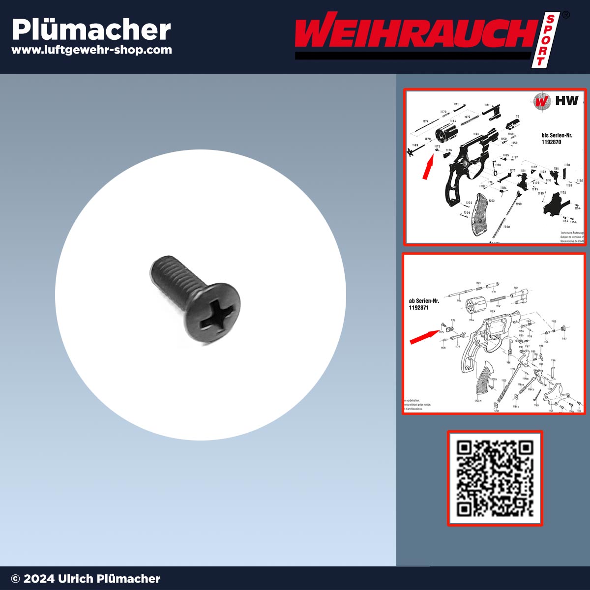 Bild von Schraube für Schieberknopf Weihrauch HW 37 & HW 88 Schreckschussrevolver