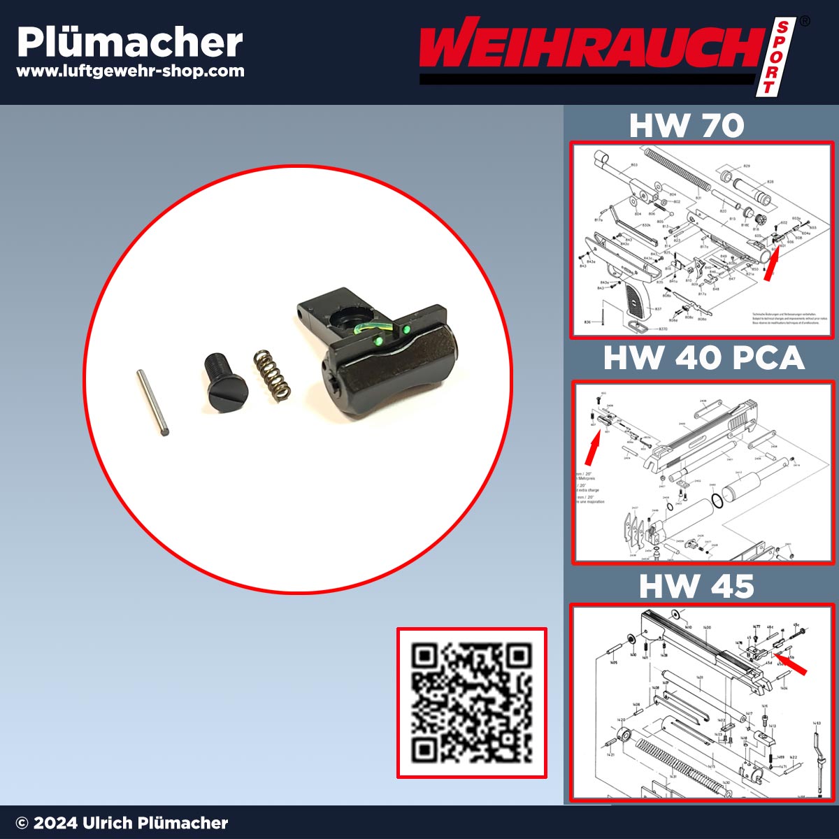 Visier Luftpistole Weihrauch HW 40 PCA | HW 45 | HW 70 Fiber Optik (FO)