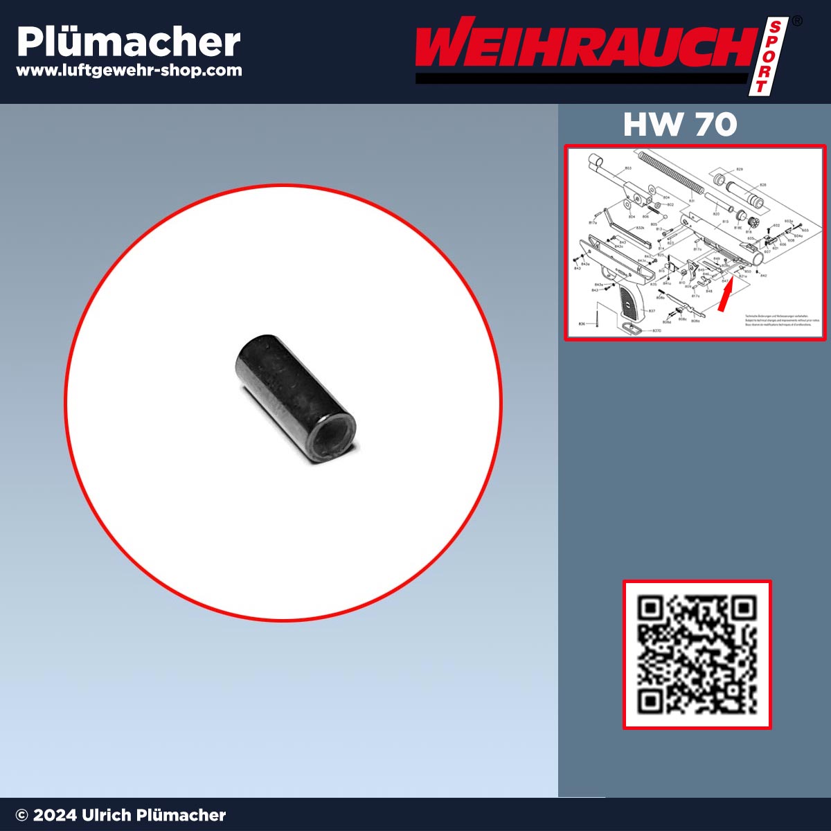 Weihrauch HW 70 Ersatzteile - Zylinderstift für die Abzugsfeder der Luftpistole