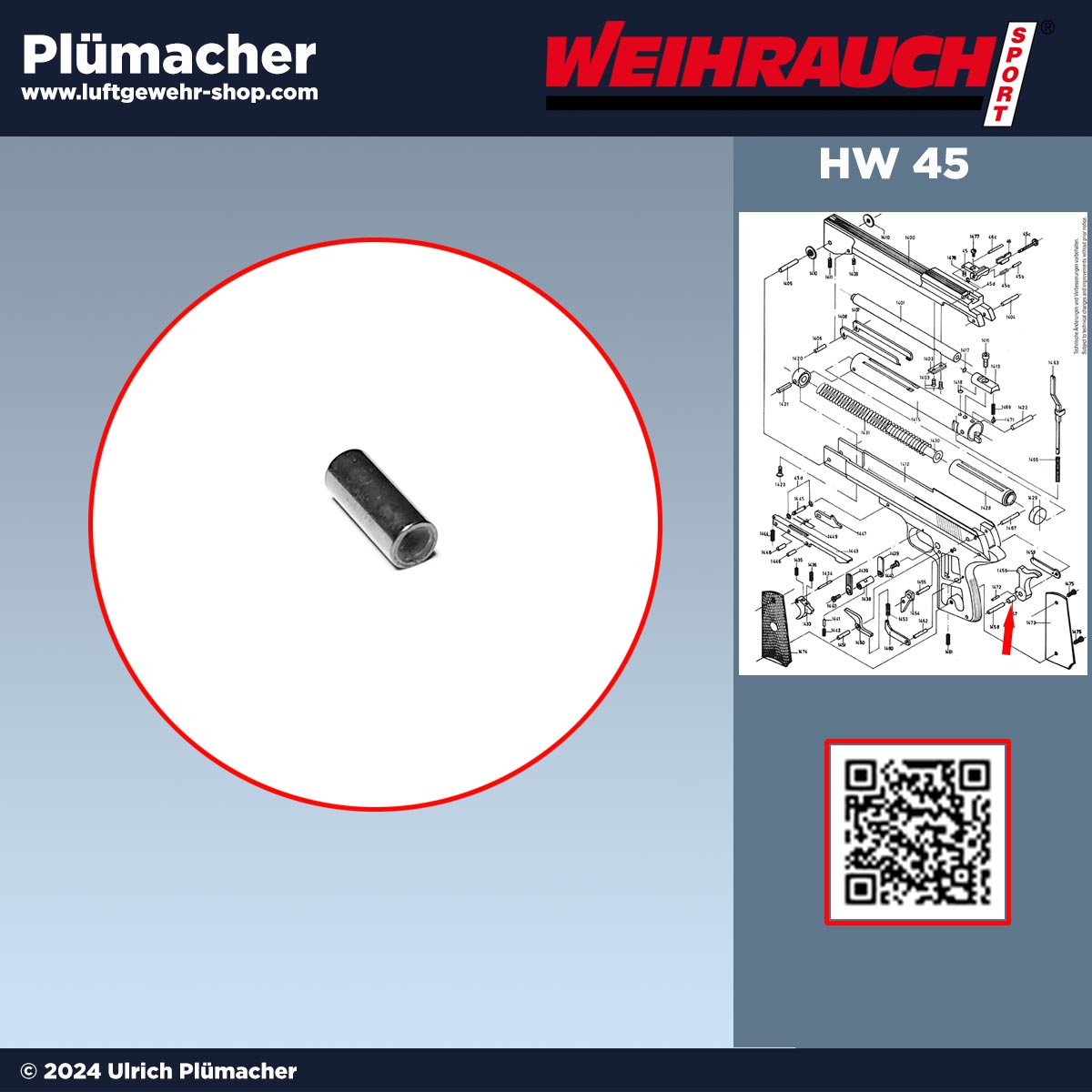 Scharnierhülse Weihrauch HW 45 Luftpistole - geeignet für alle Modelle der HW45