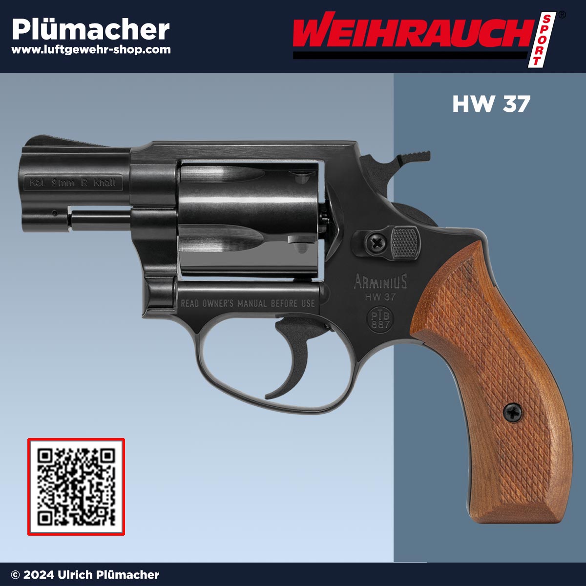 Weihrauch HW 37 mit Holzgriffschalen Schreckschuss Revolver im Kaliber 9 mm