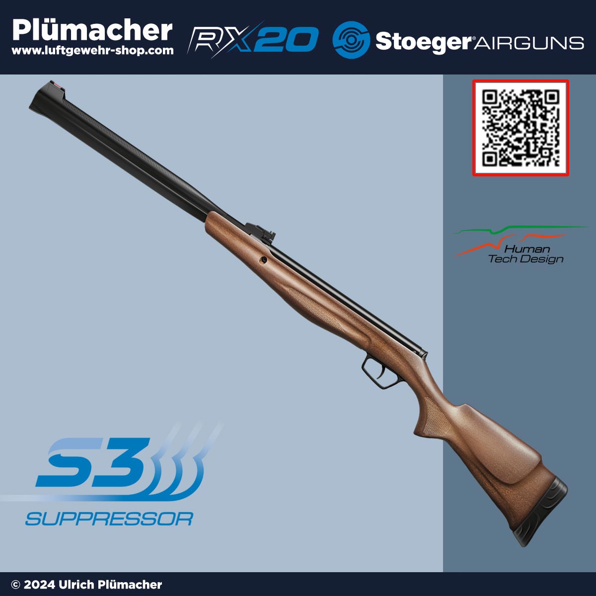 Stoeger RX20 S3 Suppressor Luftgewehr Kaliber 4,5 mm Diabolo mit Holzschaft