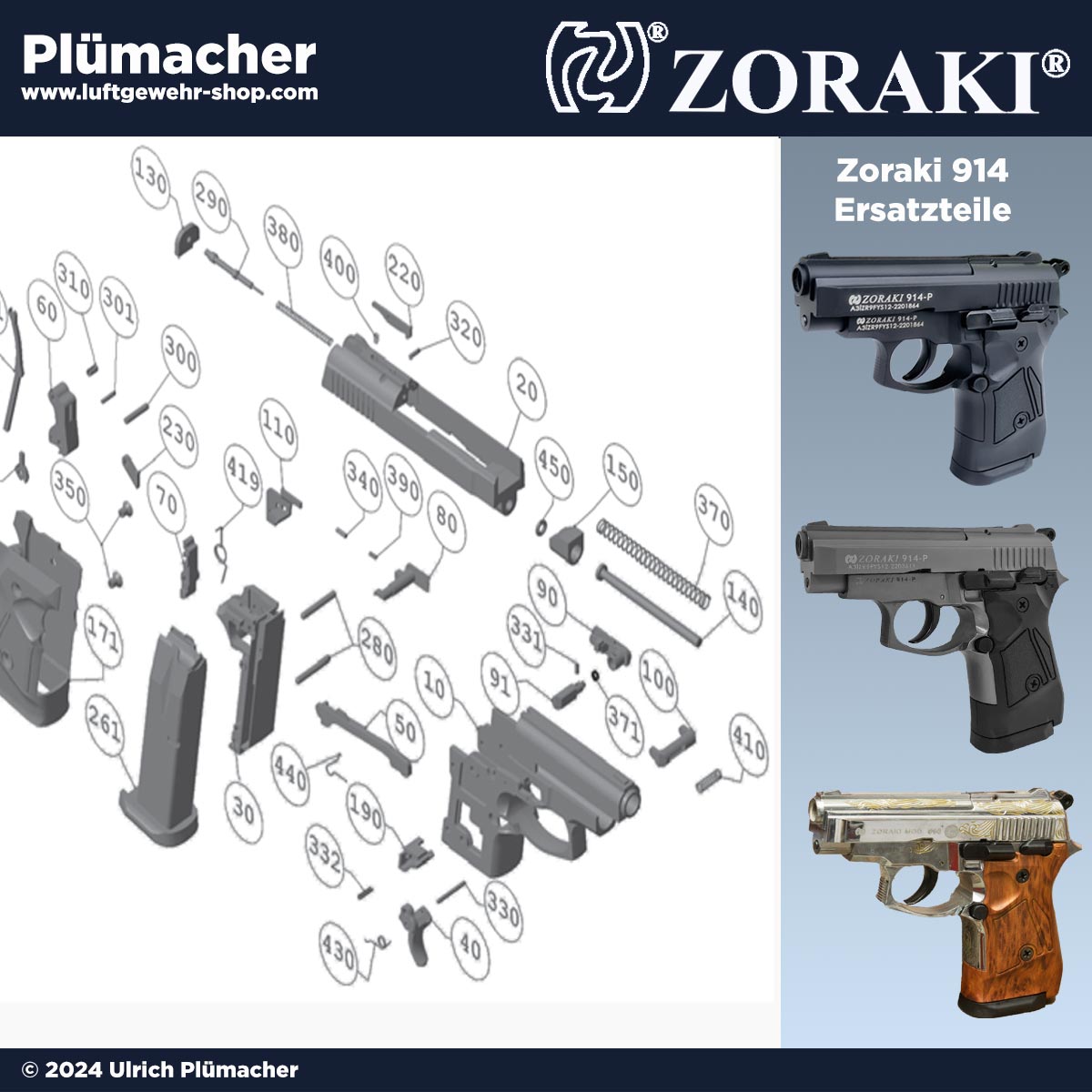 Ersatzteile Zoraki 914 Schreckschusspistole - Magazine, Schlagbolzen, Verschlussfeder uvm