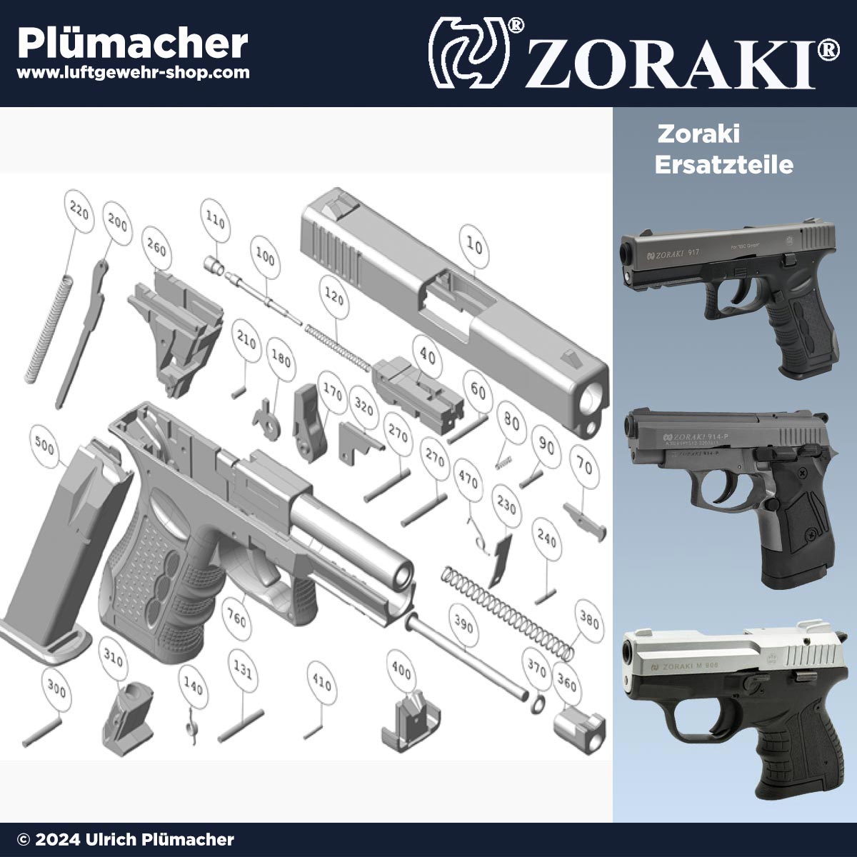 Ersatzteile Zoraki Schreckschusswaffen - Bauteile für Zoraki 906-914-917-918-2918-4918-R1-R2