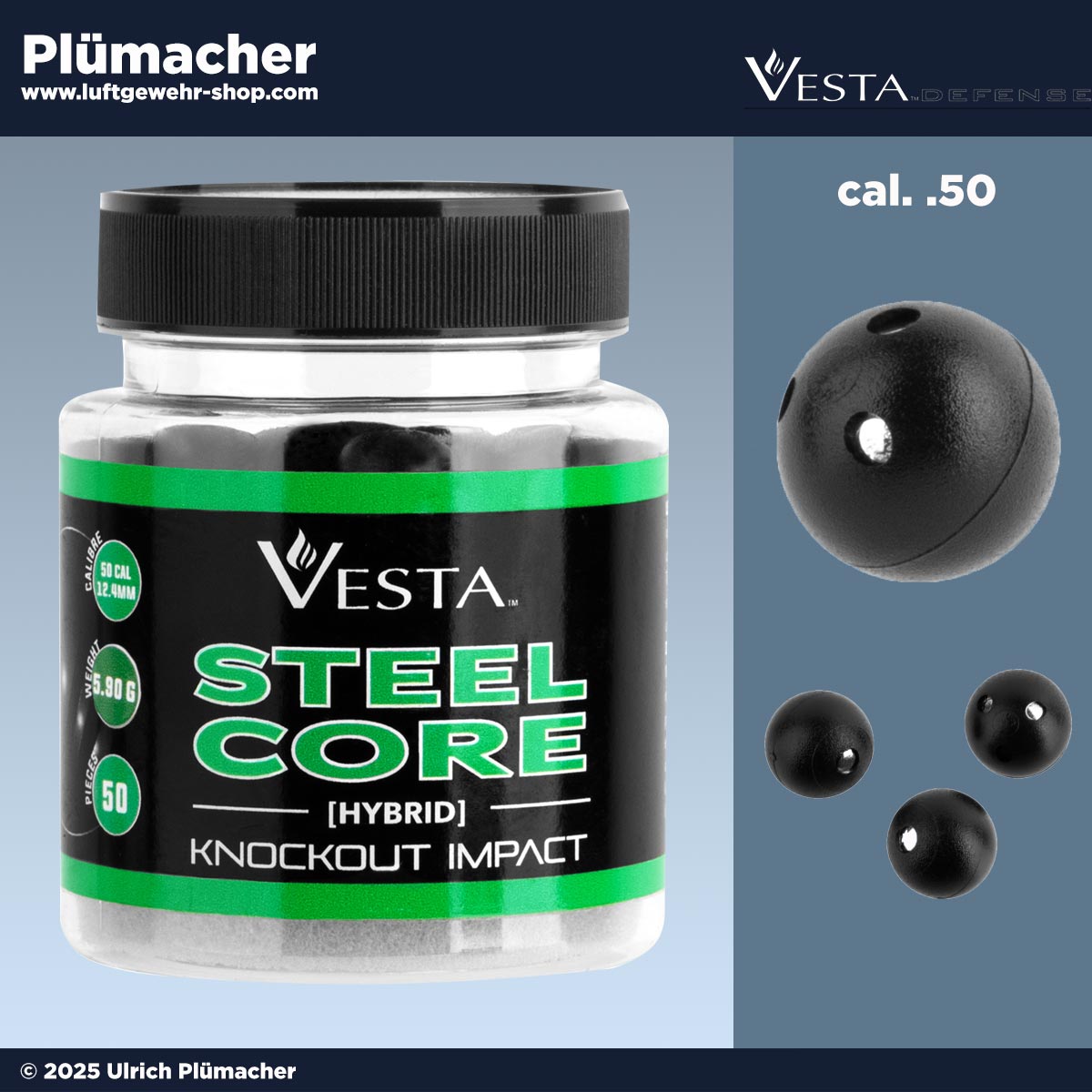 Vesta Steel Core Balls | 50 Stück - 50 Stück Steel Core Balls (RAM-Munition) im Kaliber .50 in einer wieder verschließbaren Schraubdose.