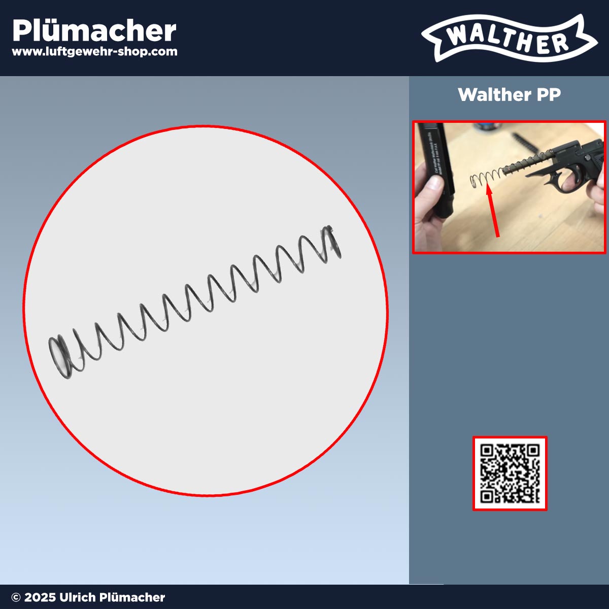 Schlittenfeder Walther PP Schreckschusspistole - die Verschlussfeder für die Walther Gaspistole