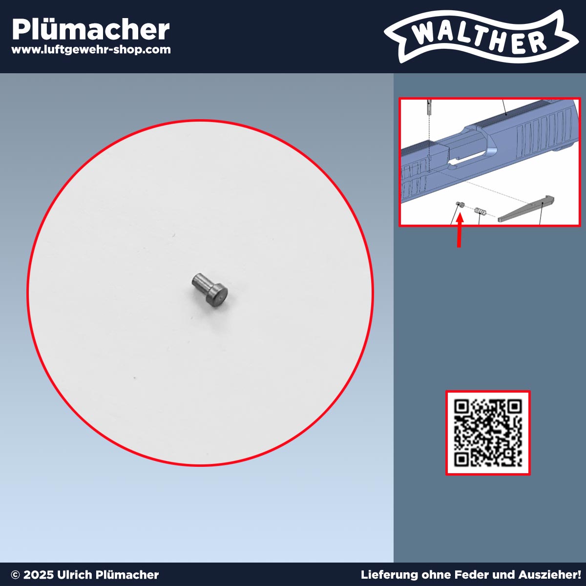 Haltebolzen für den Auszieher der Walther P99 und Walther PPQ