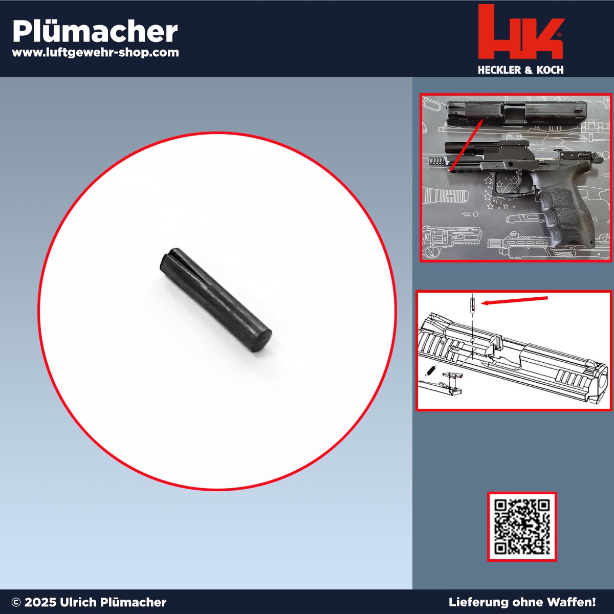 Kerbstift für die Heckler & Koch P30 Schreckschuss zur Fixierung der Auszieherteile