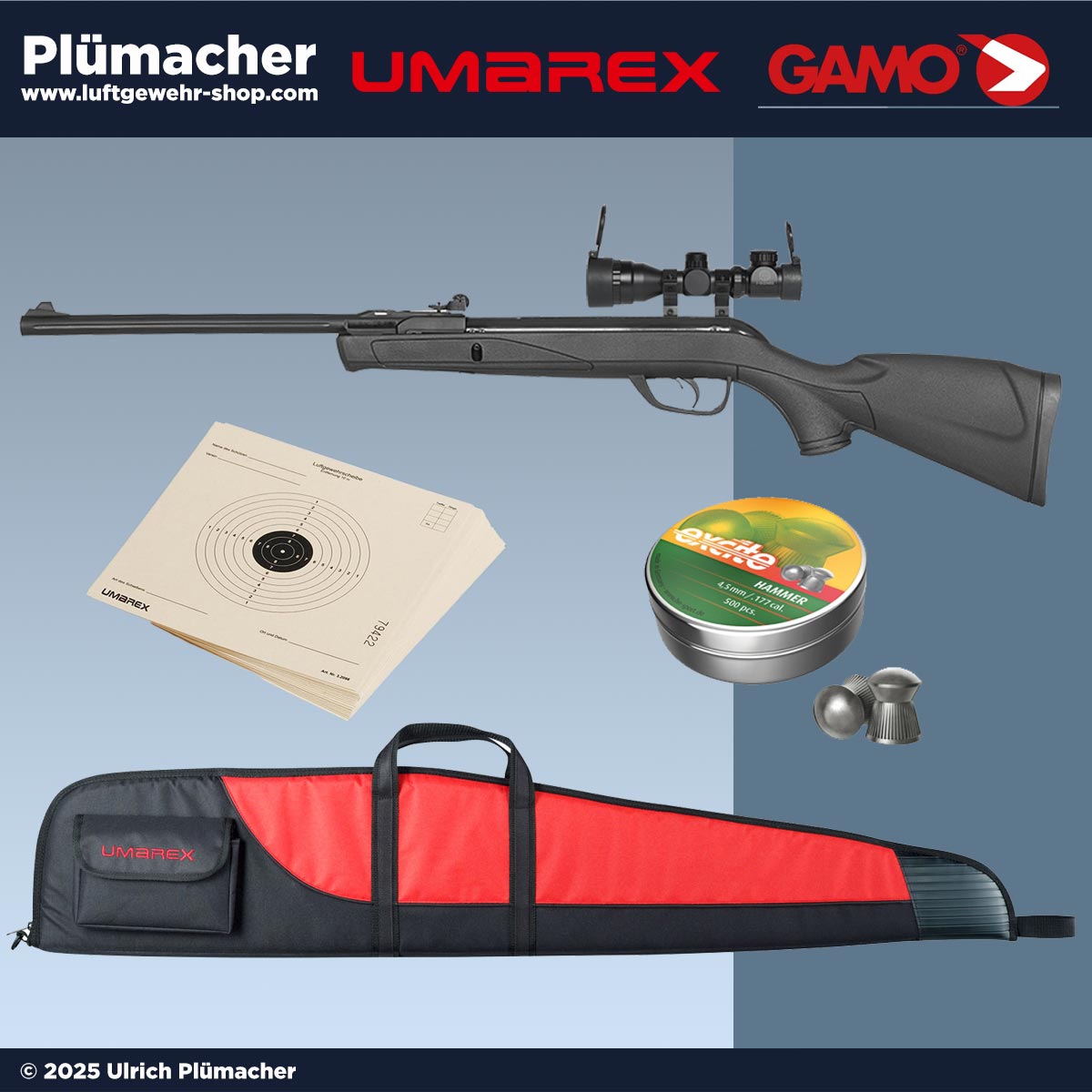 Gamo Delta Luftgewehr Set 4,5 mm mit Zielfernrohr, Munition, Gewehrtasche und Zielscheiben