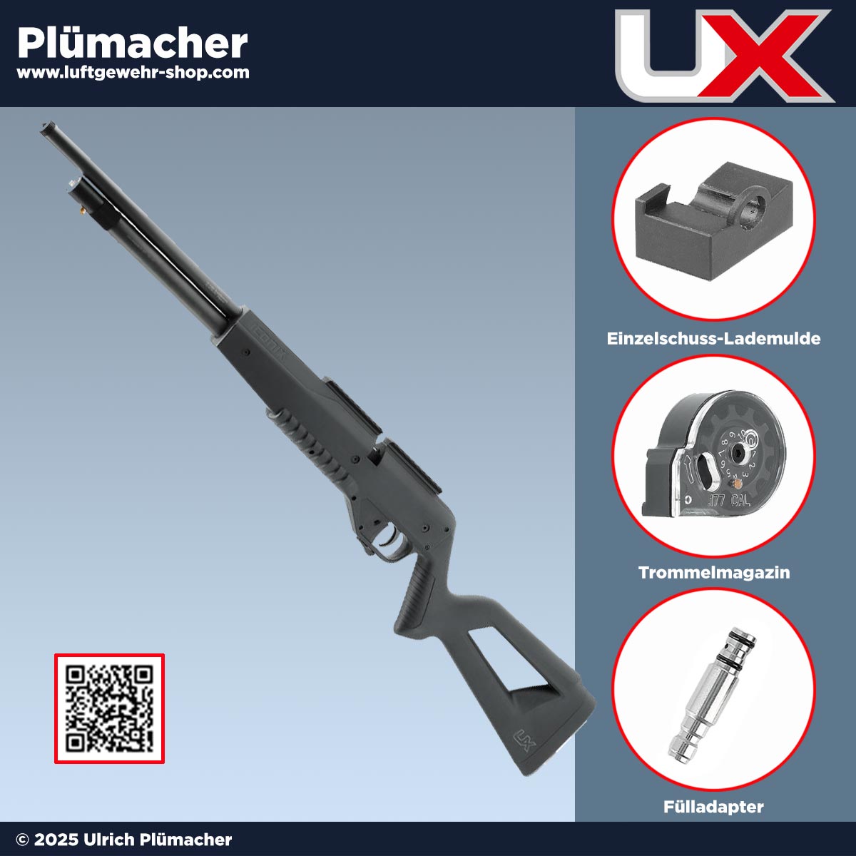 UX Iconix PCP Pressluftgewehr 4,5 mm mit einem 10 Schuss Magazin und Einzellader Modul